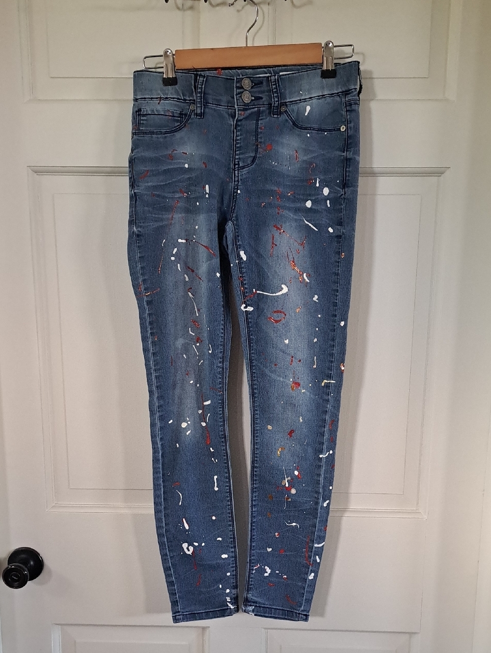 Indigo Rein Paint Anklet Sparkle Paint Splatter Y2K Festive Stretch Skinny Jeans